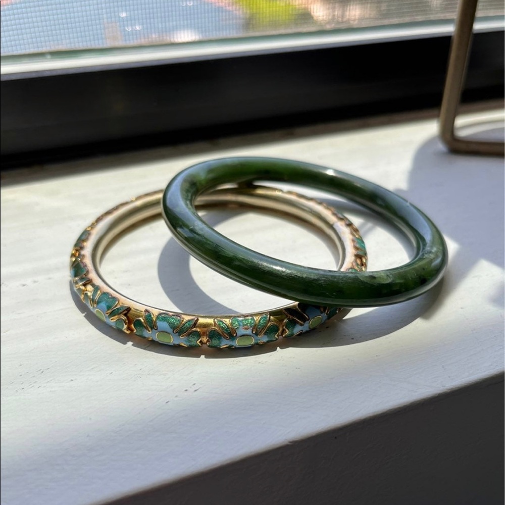 Vintage Jade and Enamel Bangle Set